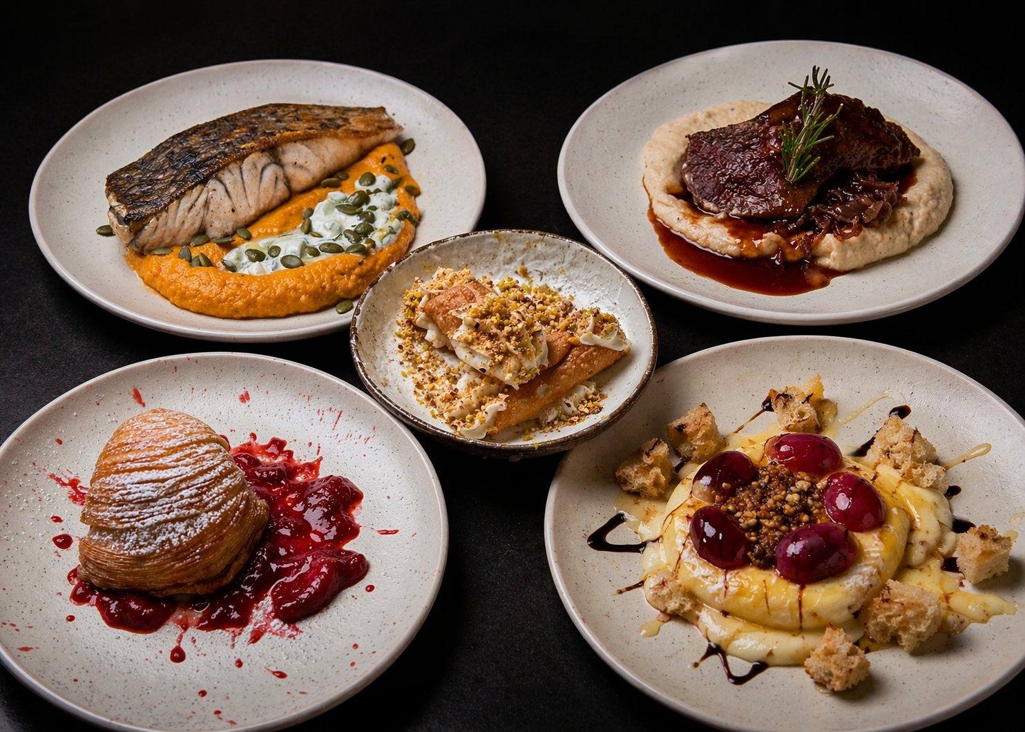Set menu dinner dishes at Grain and Grind